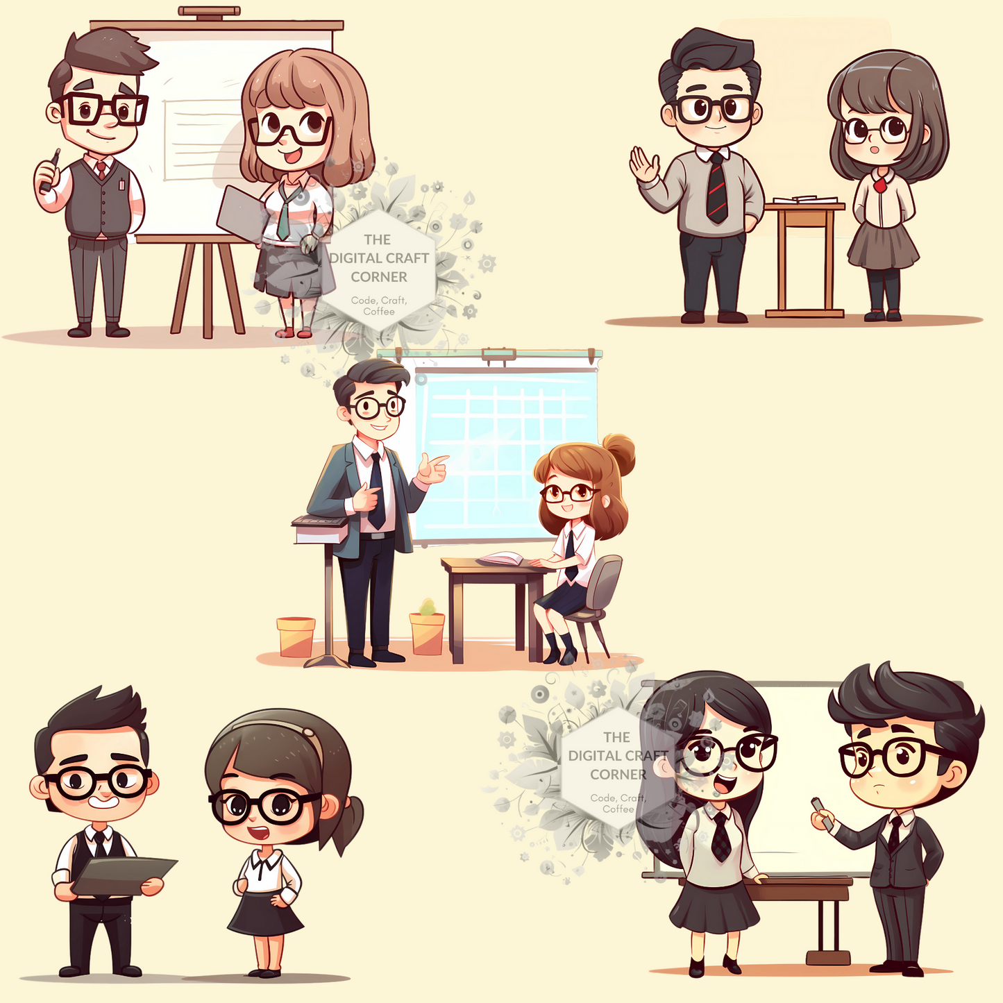 Chibi Teachers Clipart (Girls and Boys - Together)