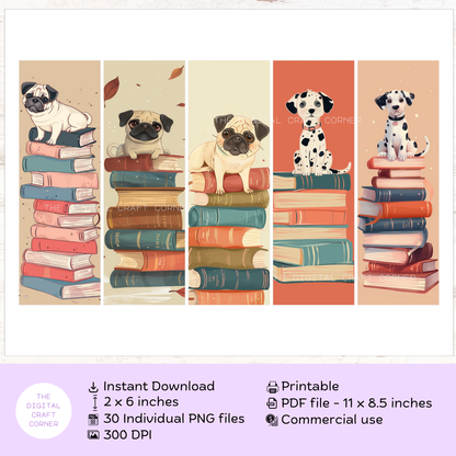 Bookmarks - Cute Dog on a Stack of Books