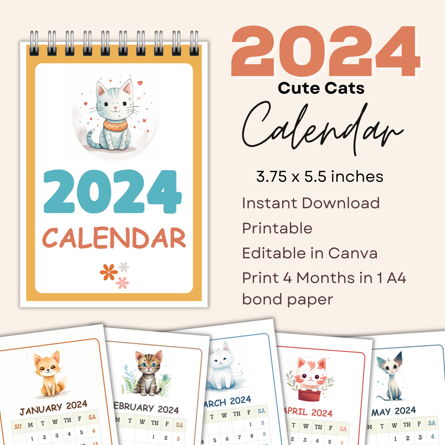 2024 Calendar - Cute Cats