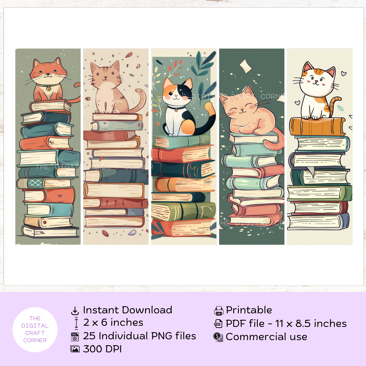 Bookmarks - Cute Cat on a Stack of Books