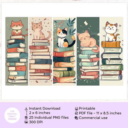 Bookmarks - Cute Cat on a Stack of Books