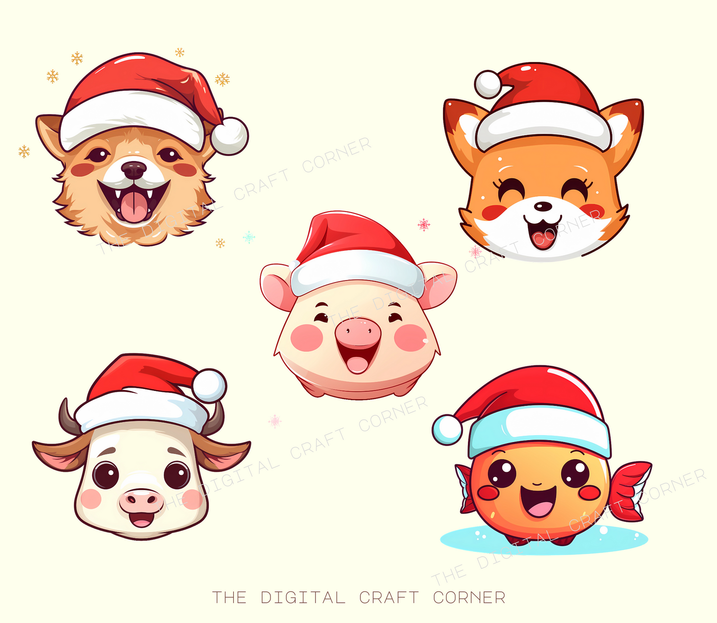 Animals with Santa Hat Clipart