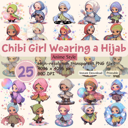 Chibi Girl Wearing a Hijab - Anime Style