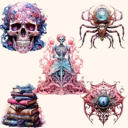 Halloween Creatures in Light Pink, Purple, and Blue Colors