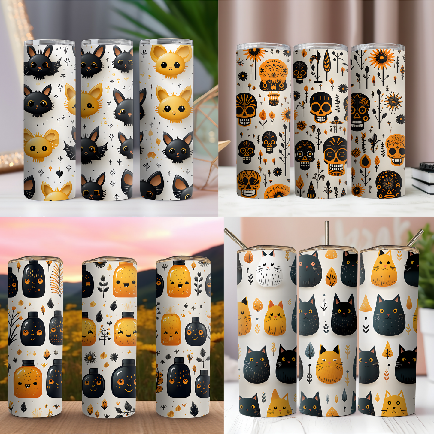 Halloween - Orange and Black Patterns - Seamless Patterns