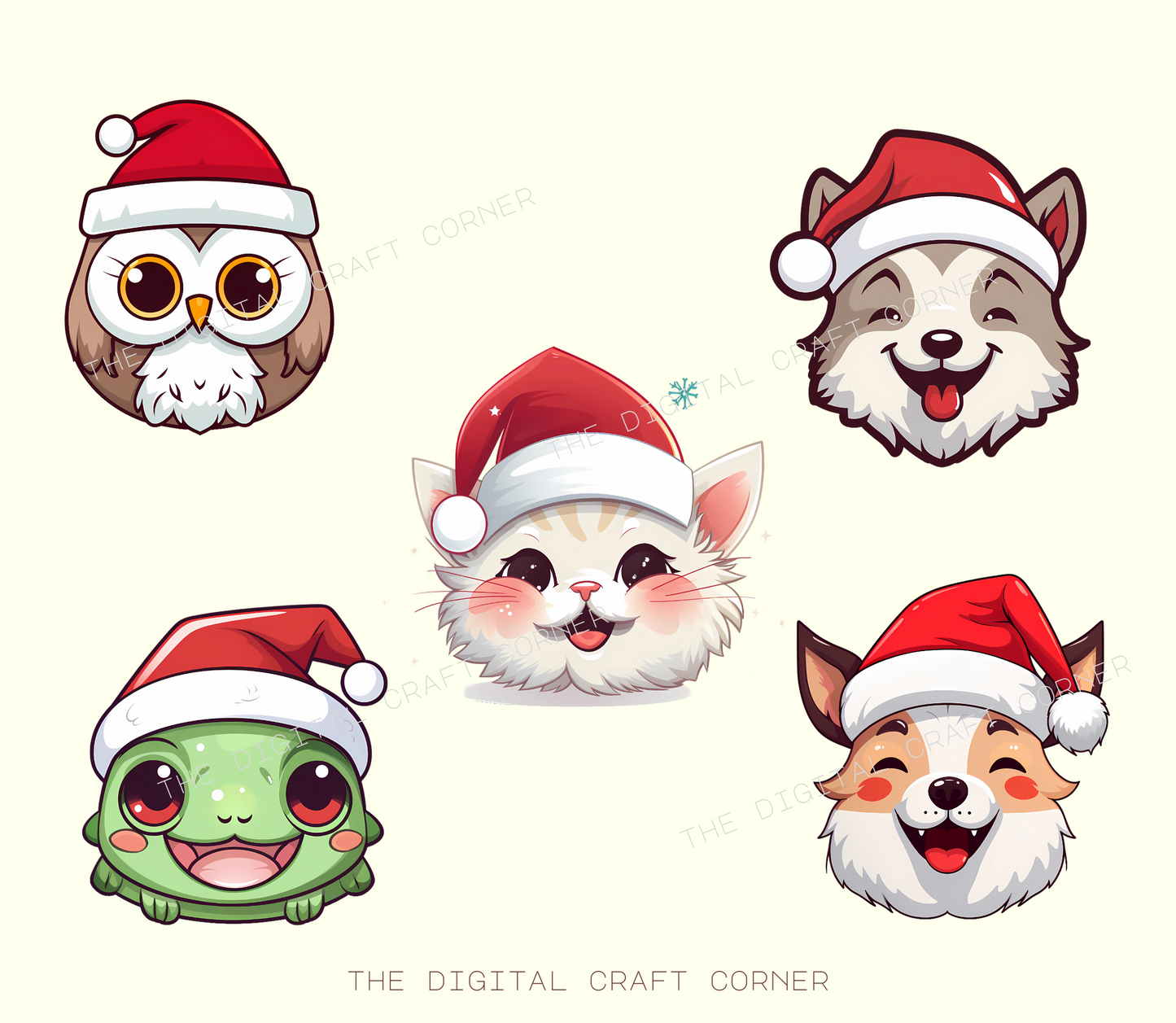 Animals with Santa Hat Clipart