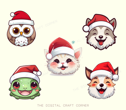 Animals with Santa Hat Clipart