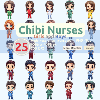 Chibi Nurses Clipart (Girls and Boys)