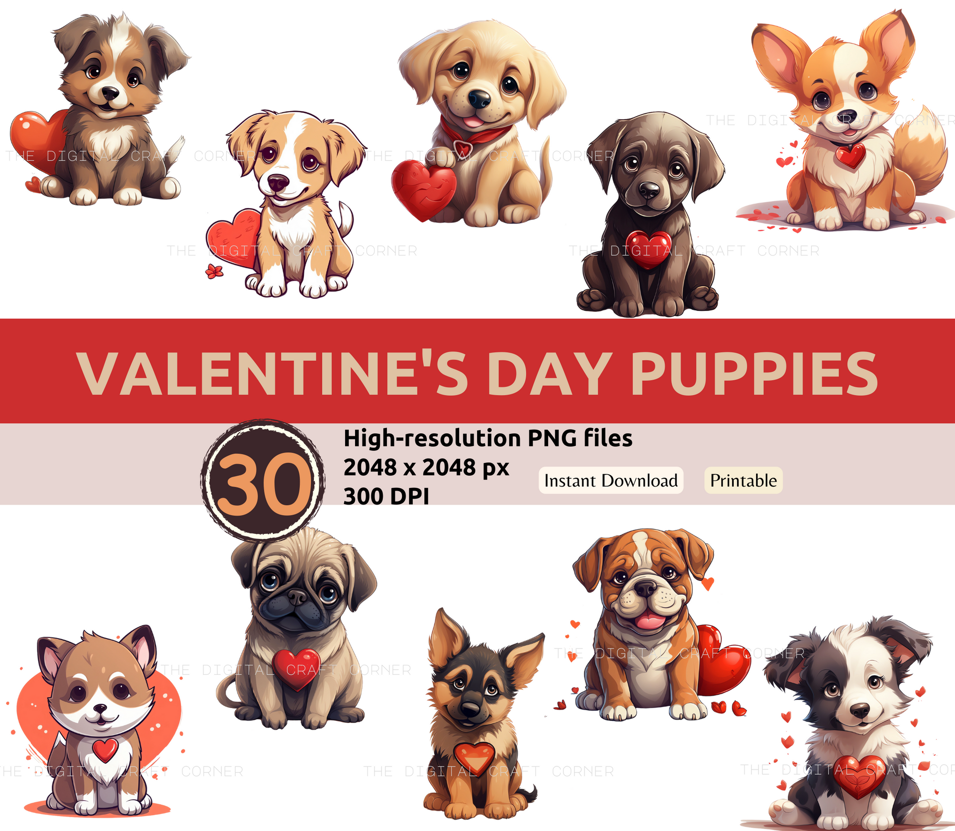Valentines Day Cards, Puppy Dog Cards, Instant Download