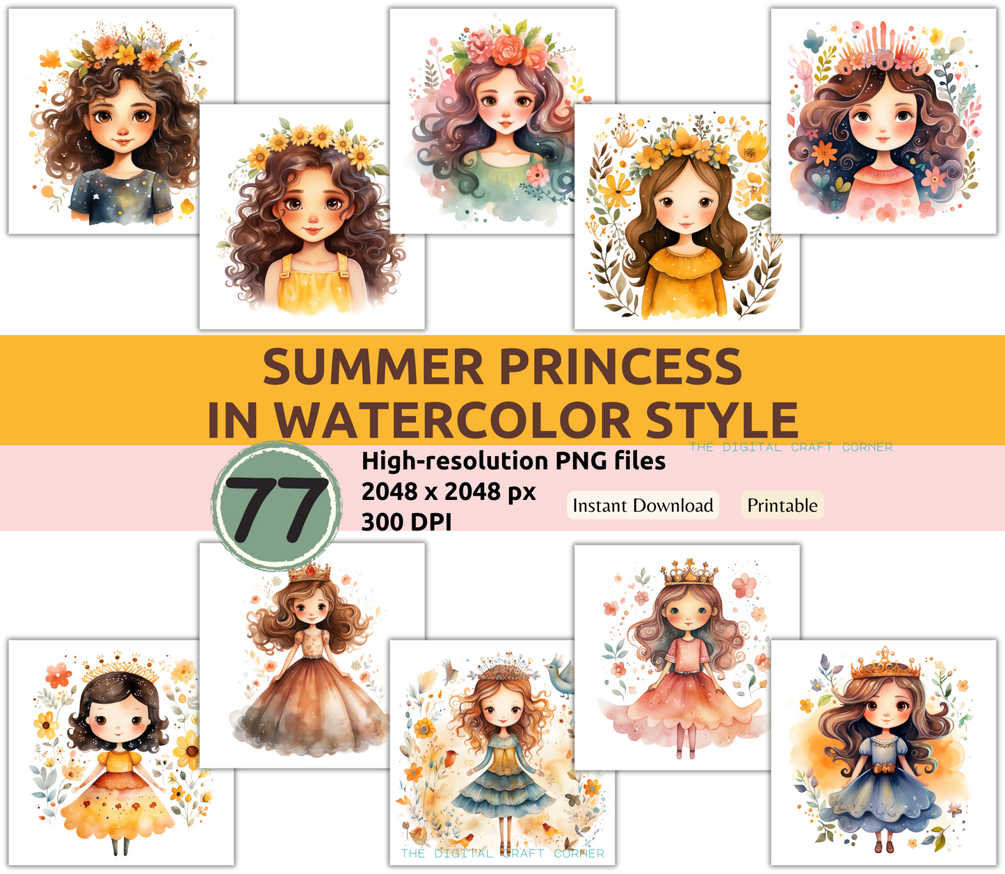 Summer Princess in Watercolor Style