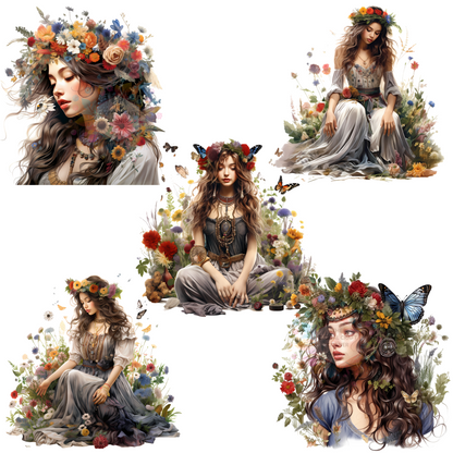 Boho Girl Surrounded by Wildflowers