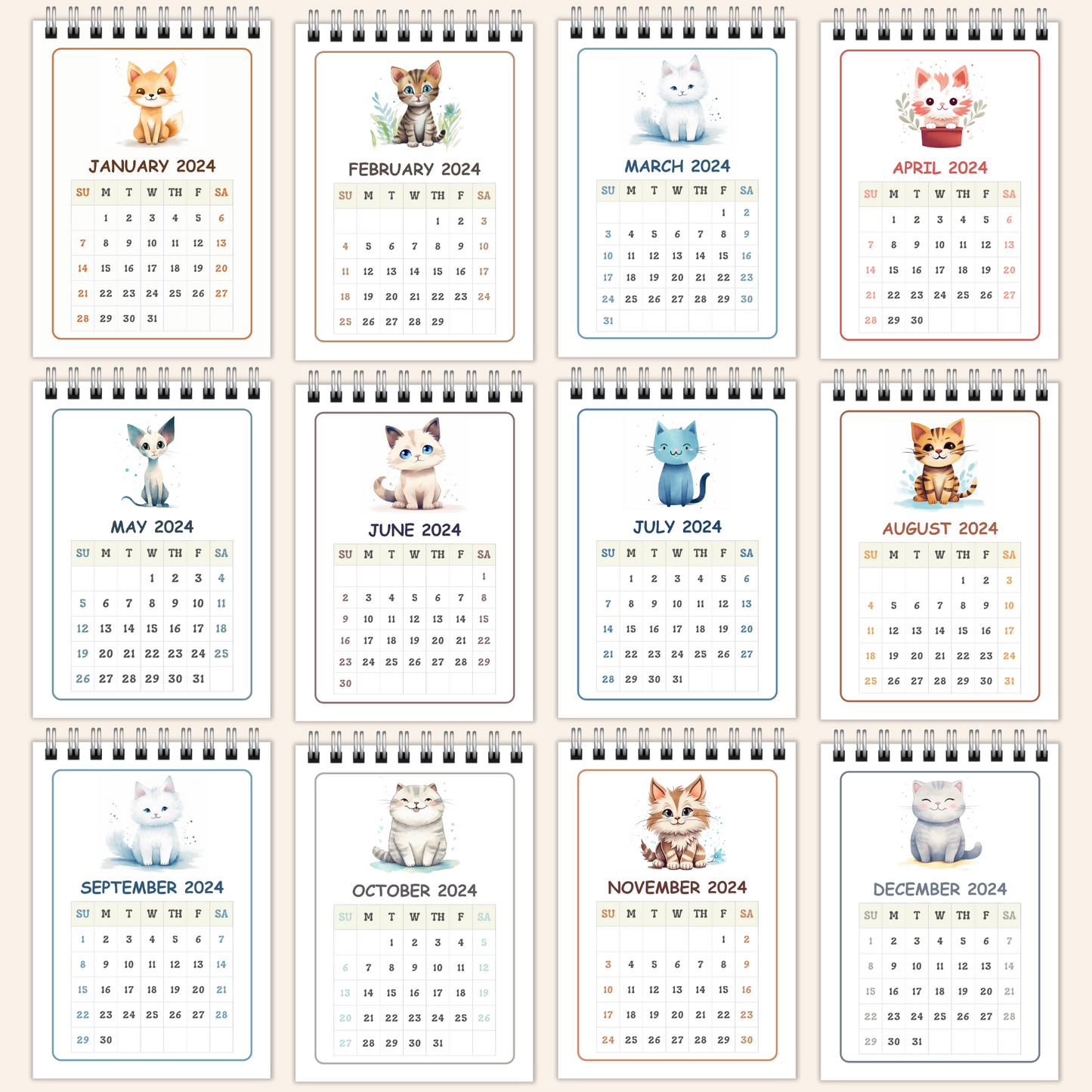 2024 Calendar - Cute Cats