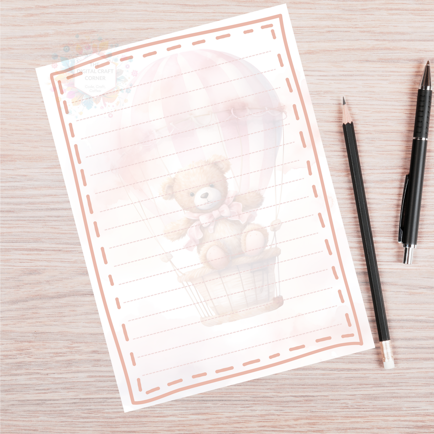 Teddy Bear in Pink Hot Air Balloon Wall Poster