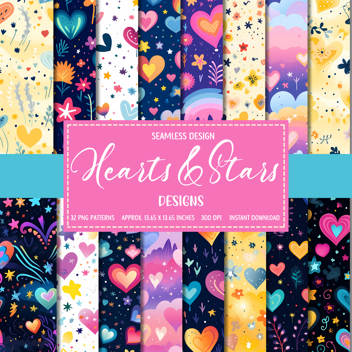 Hearts and Stars - Seamless Patterns