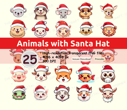 Animals with Santa Hat Clipart