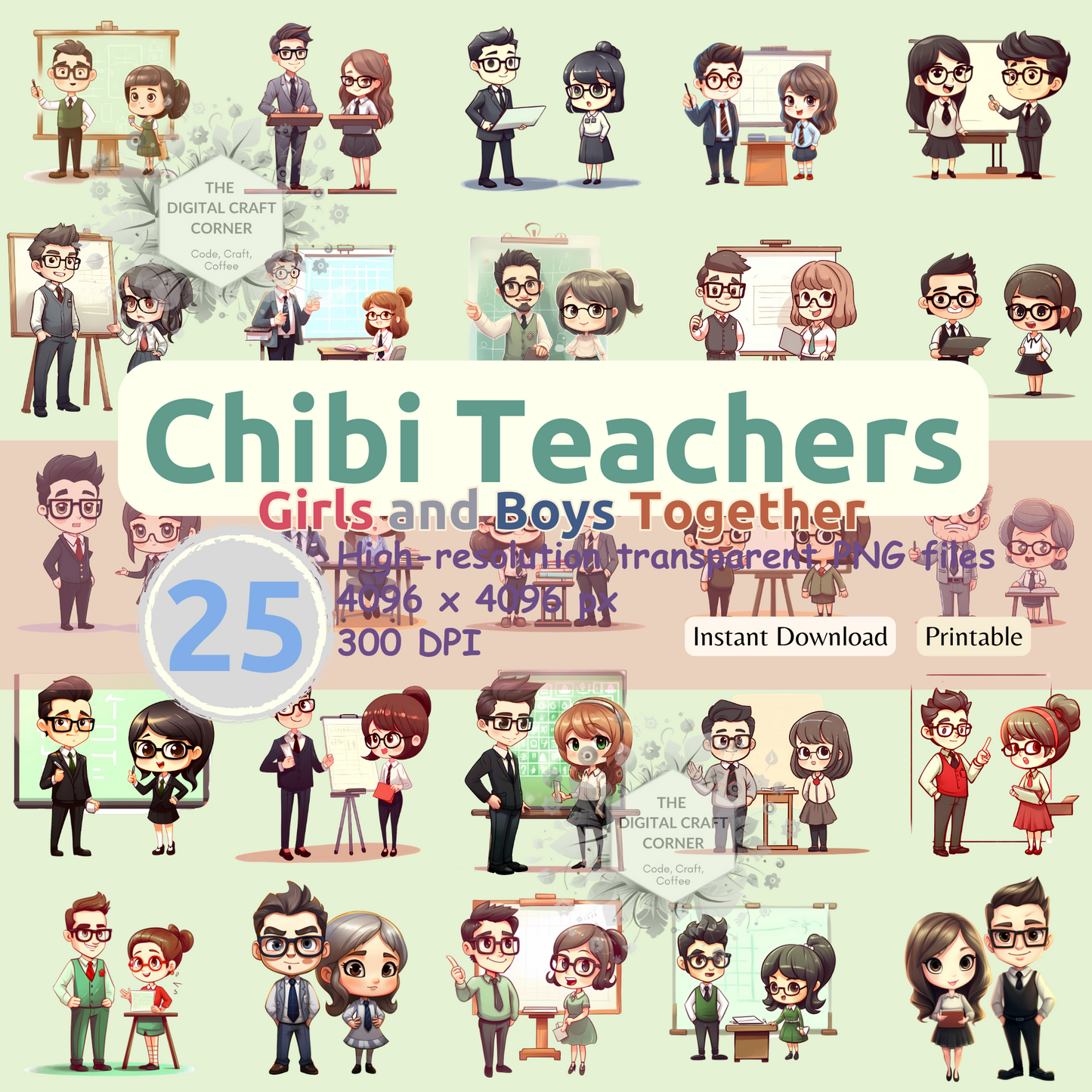 Chibi Teachers Clipart (Girls and Boys - Together)