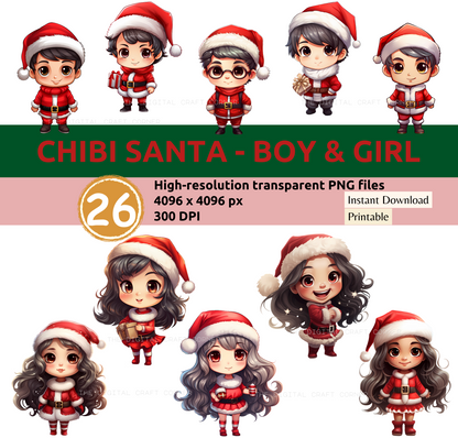 Chibi Santa Clip Art - Boy and Girl