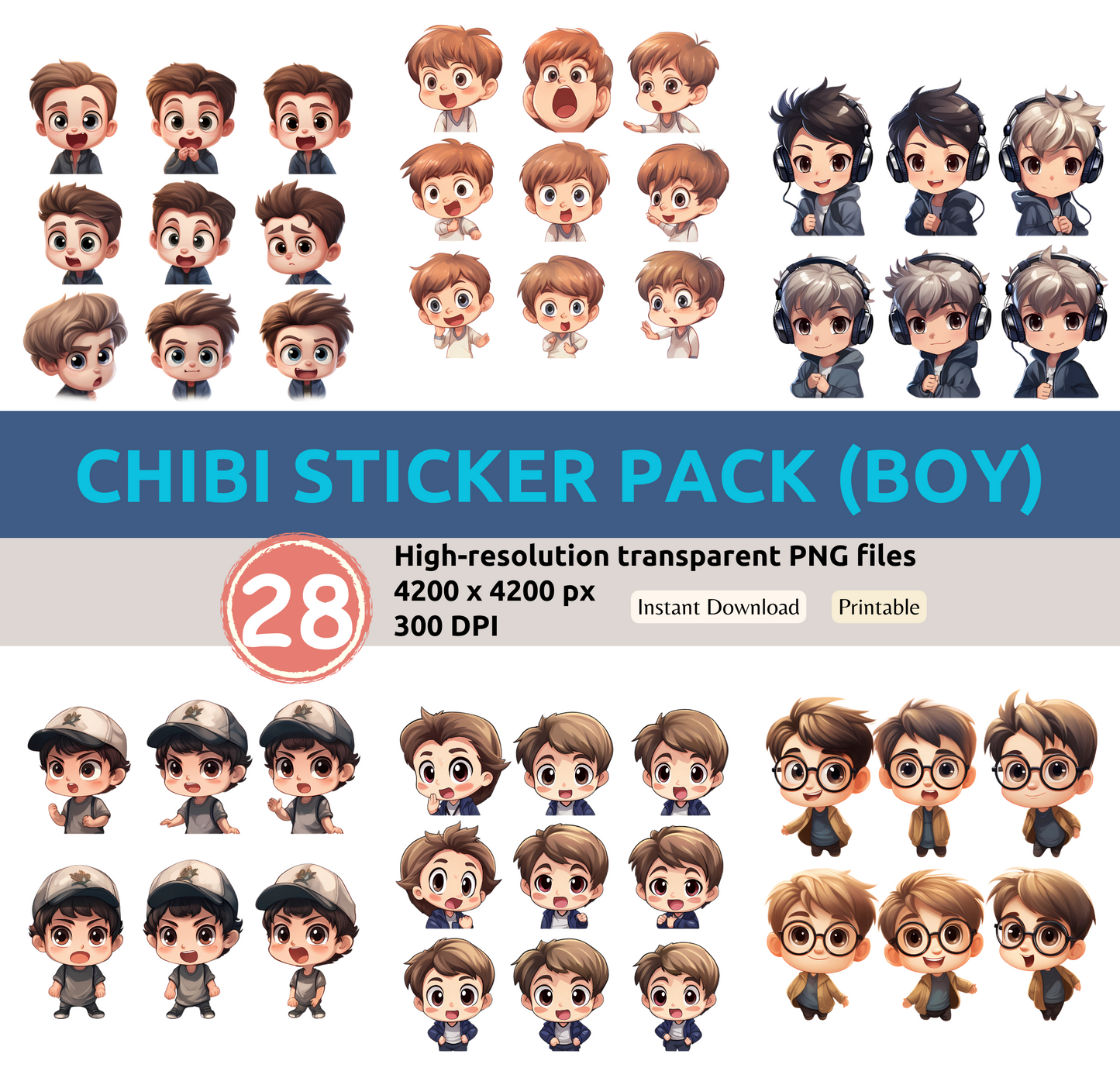 Chibi Sticker Set (Boys)