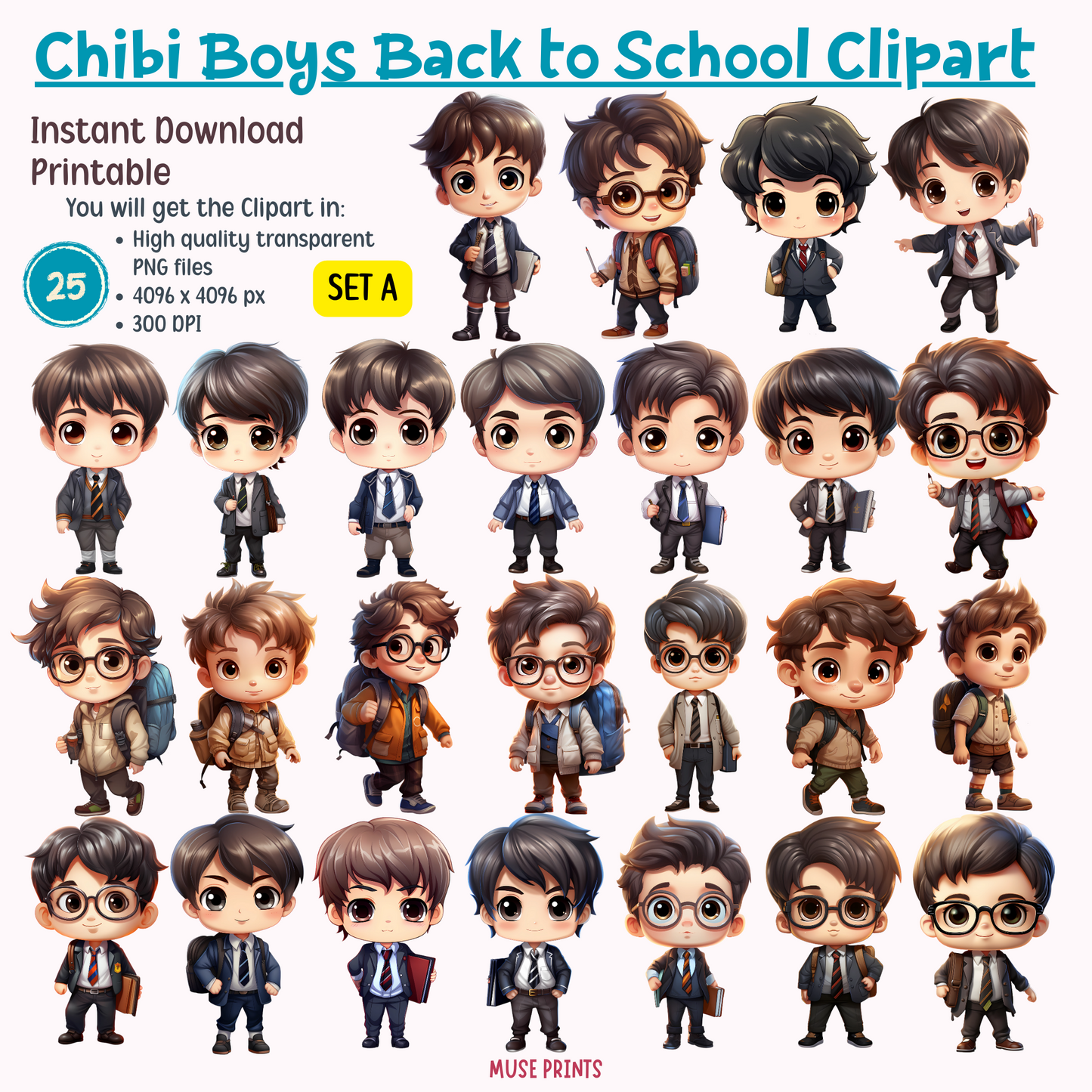 Chibi Boys Back to School Clipart - Set A