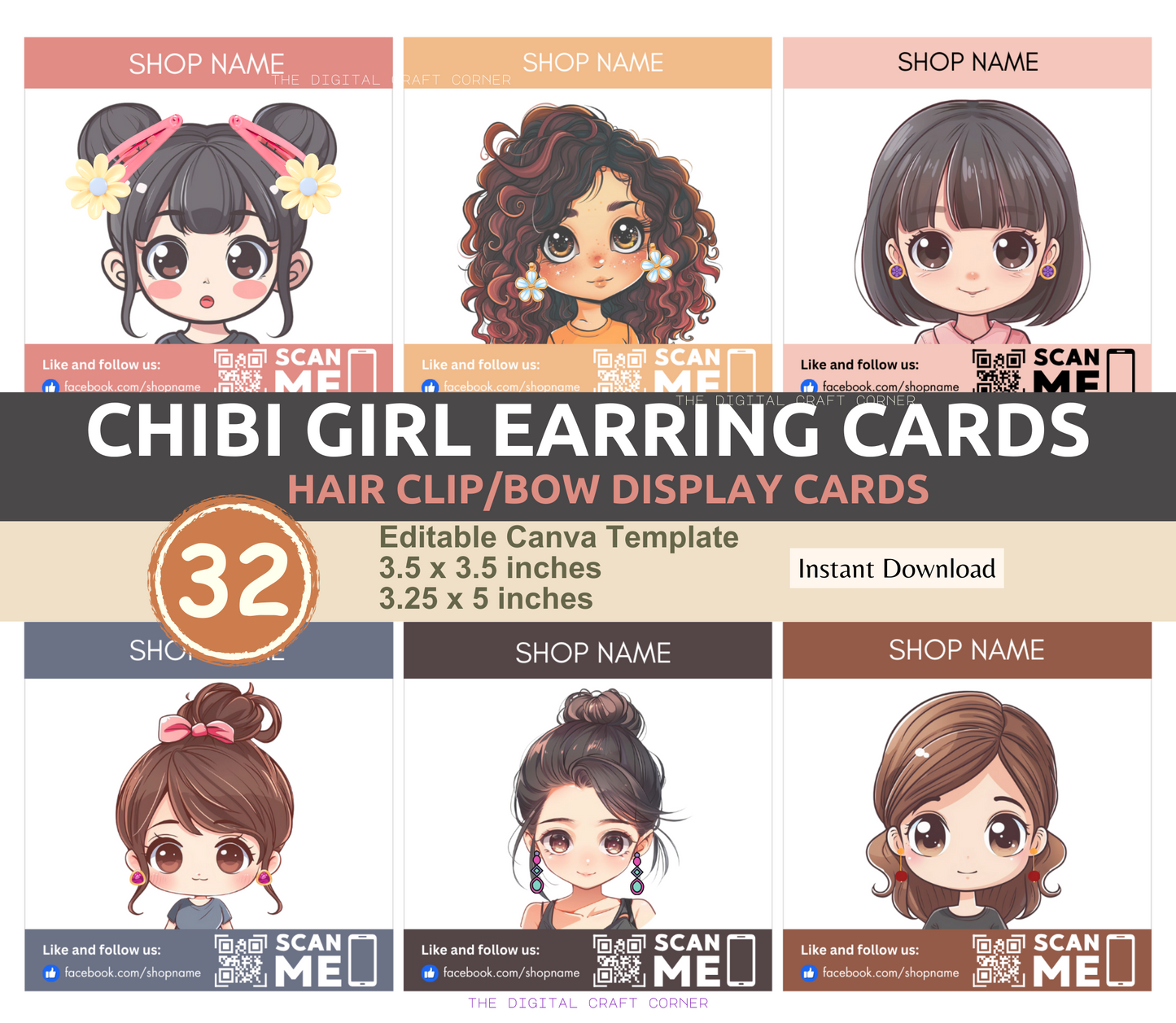 Chibi Girl Earring Cards