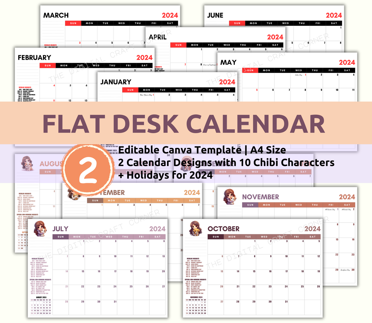 Flat Desk Calendar Template