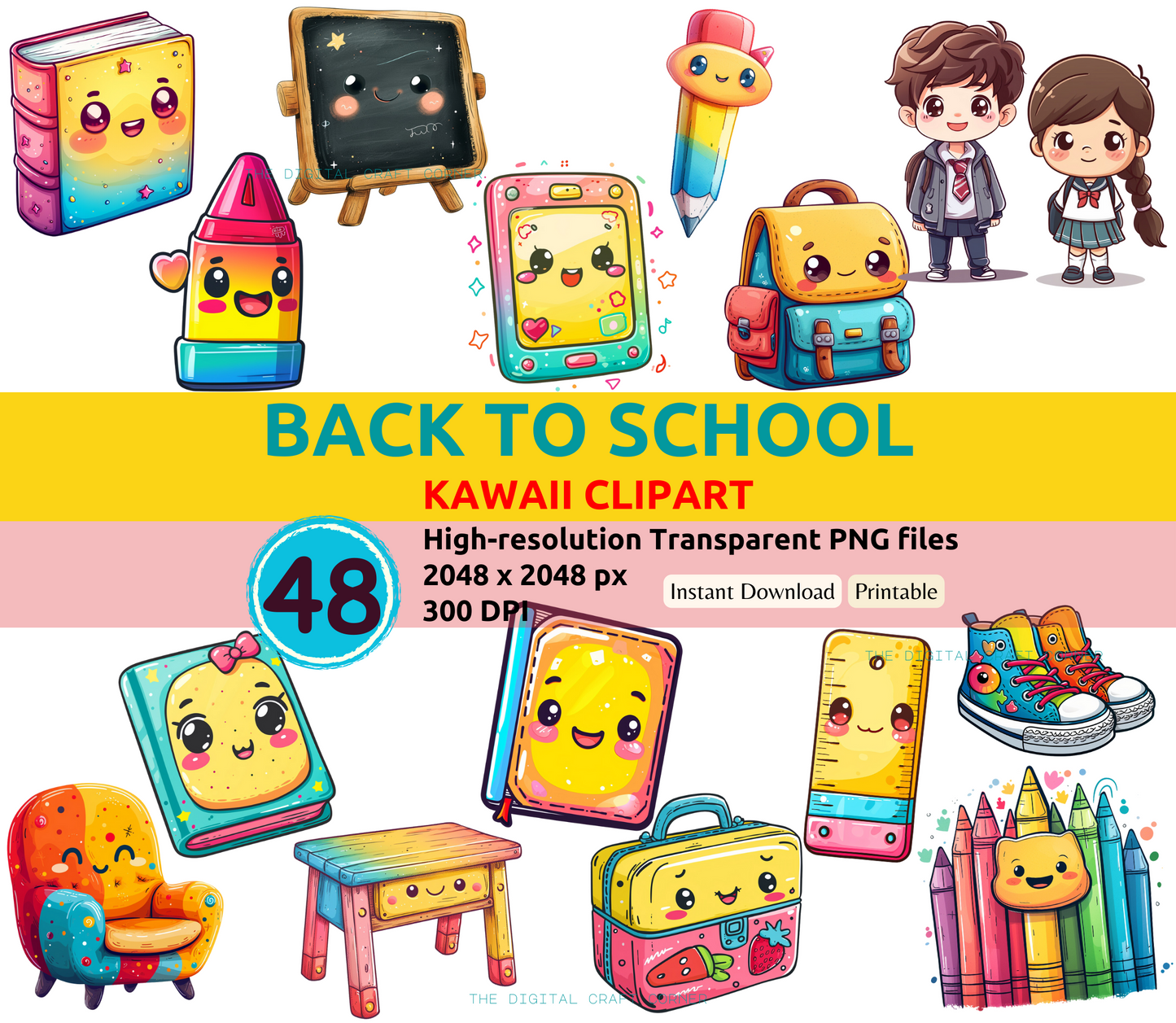 Back to School Kawaii Clipart