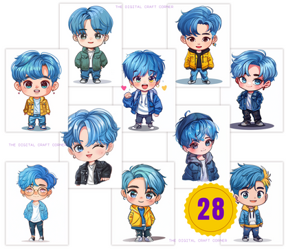 K-Pop Chibi Boys - Blue Hair