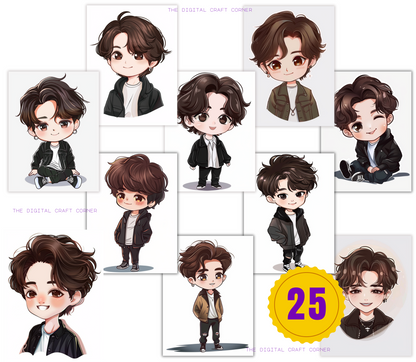 K-Pop Chibi Boys - Brown-Black Hair