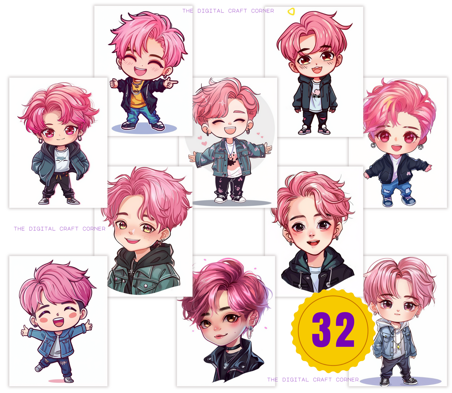 K-Pop Chibi Boys - Pink Hair