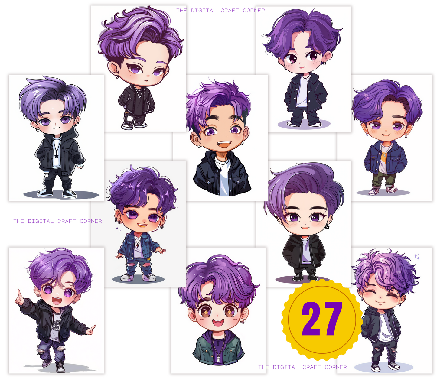 K-Pop Chibi Boys - Purple Hair