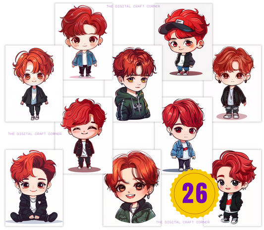 K-Pop Chibi Boys - Red Hair