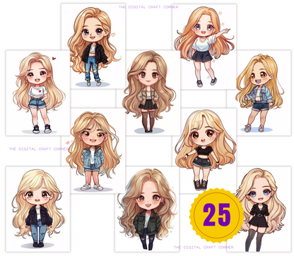 K-Pop Chibi Girls - Blonde Hair