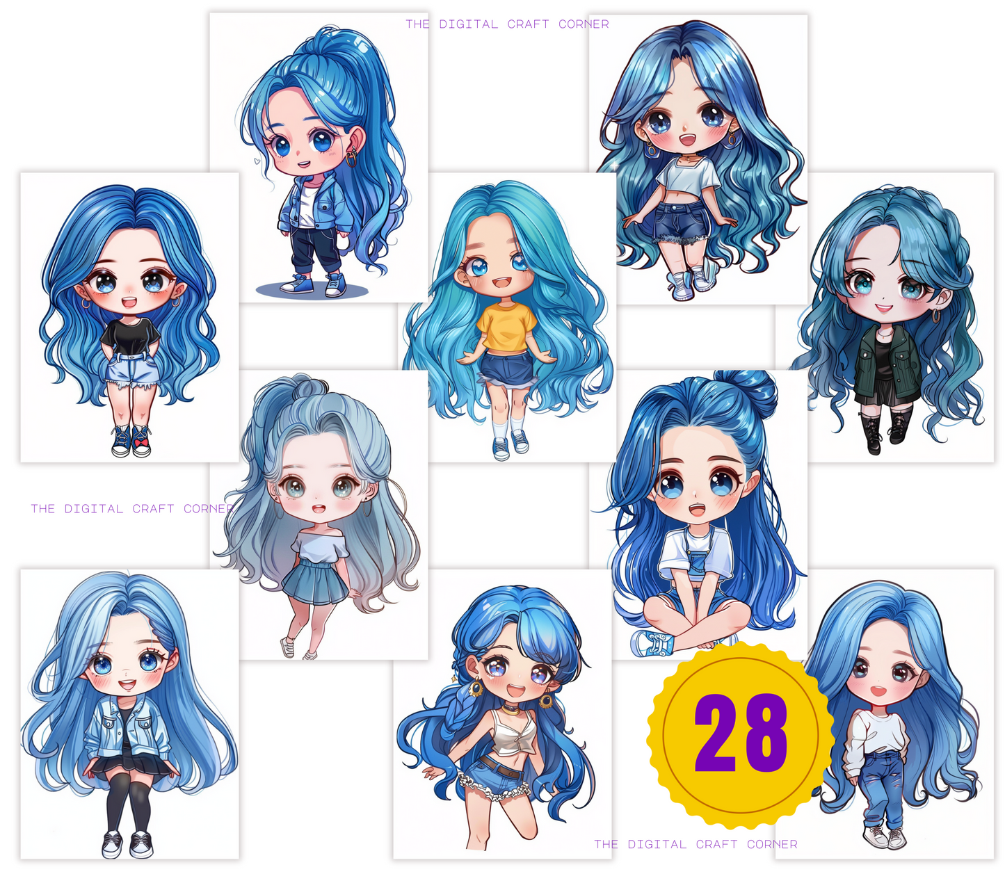 K-Pop Chibi Girls - Blue Hair