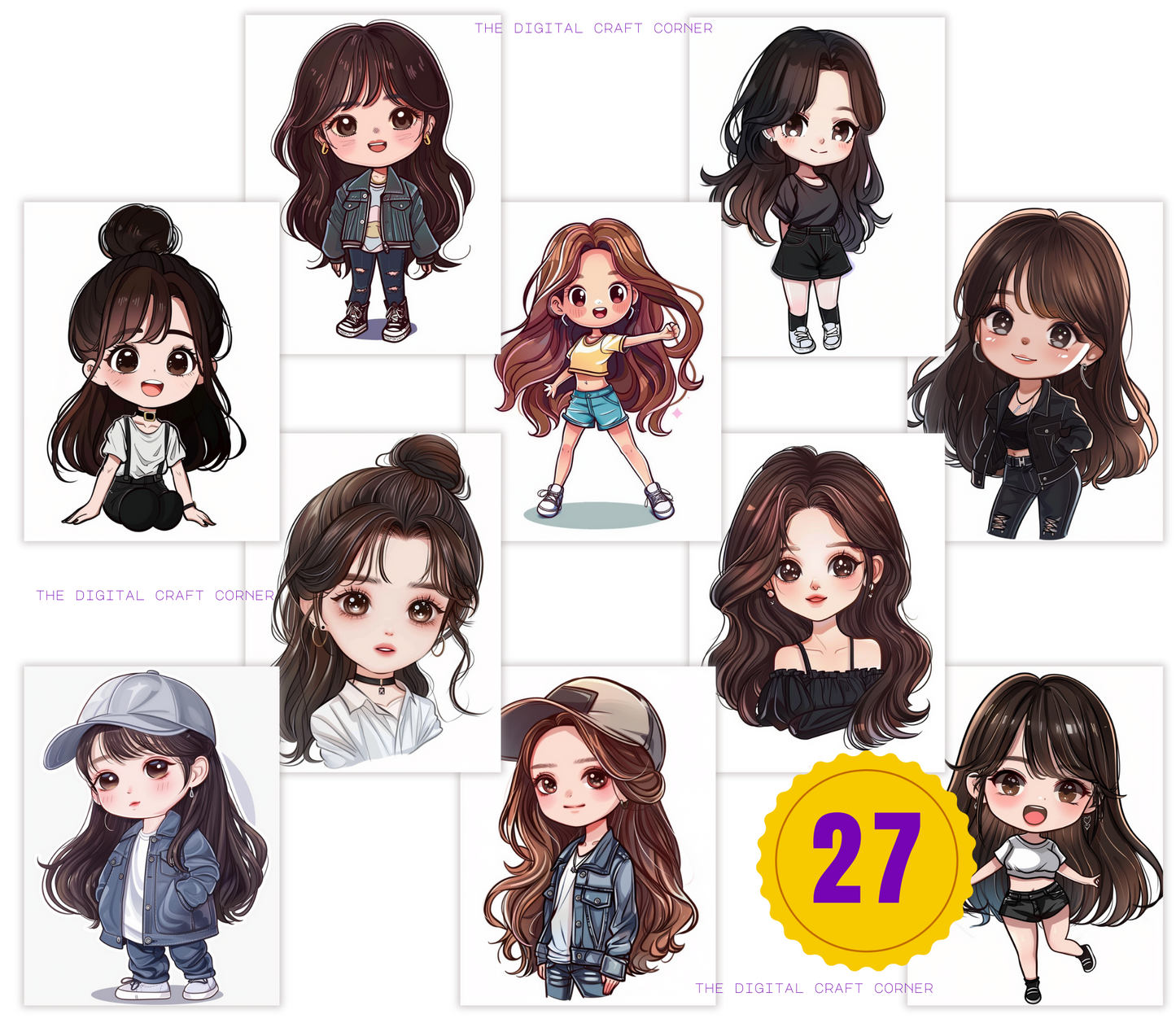 K-Pop Chibi Girls - Brown-Black Hair