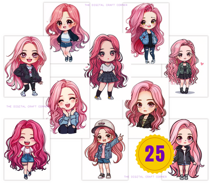 K-Pop Chibi Girls - Pink Hair