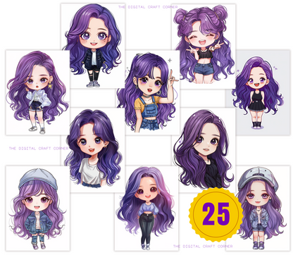 K-Pop Chibi Girls - Purple Hair