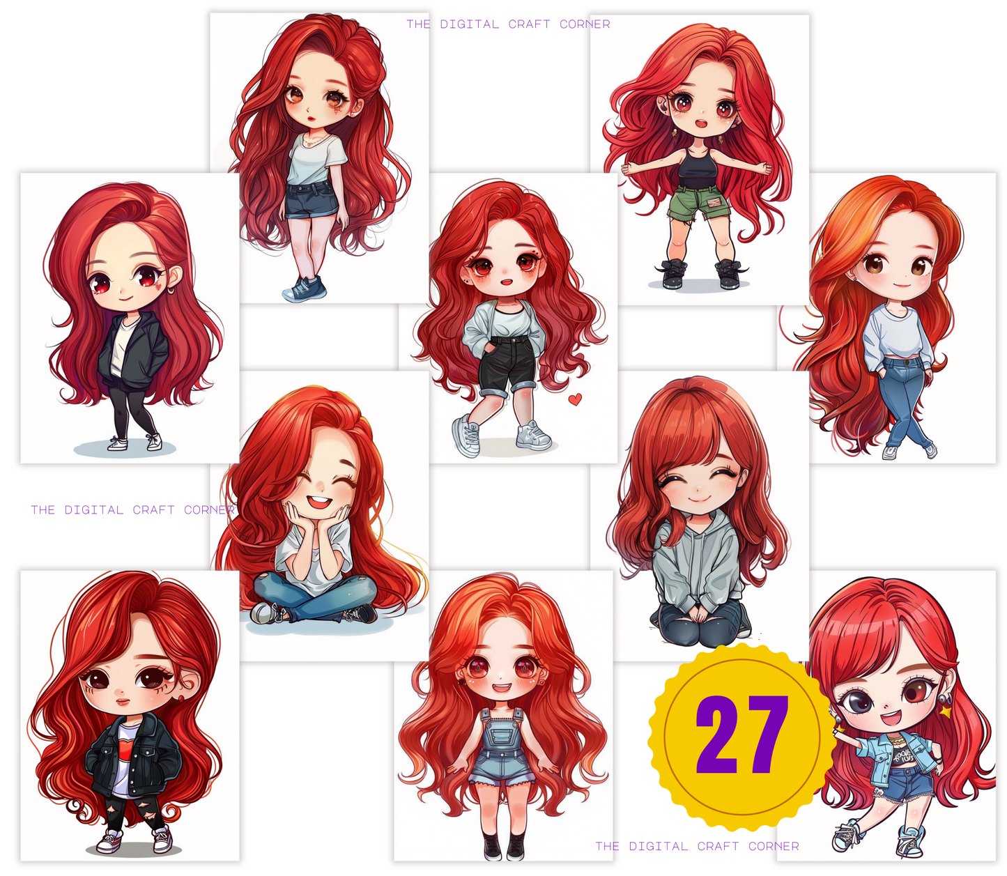 K-Pop Chibi Girls - Red Hair