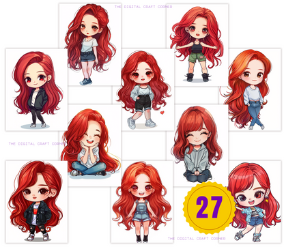 K-Pop Chibi Girls - Red Hair