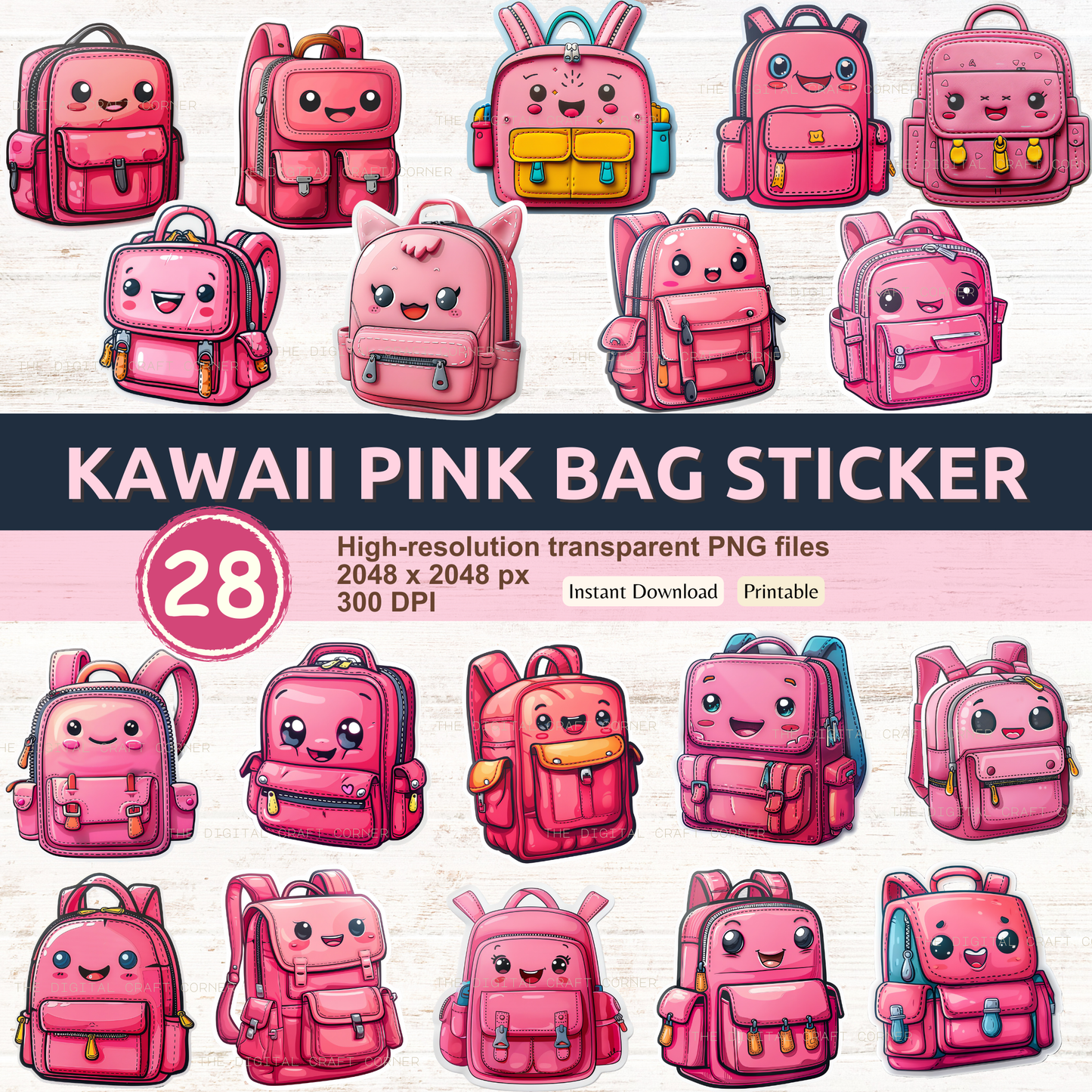 Kawaii Pink Bag Sticker