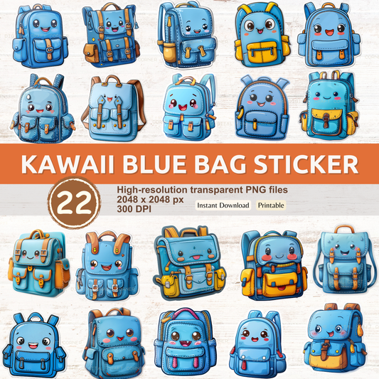 Kawaii Blue Bag Sticker
