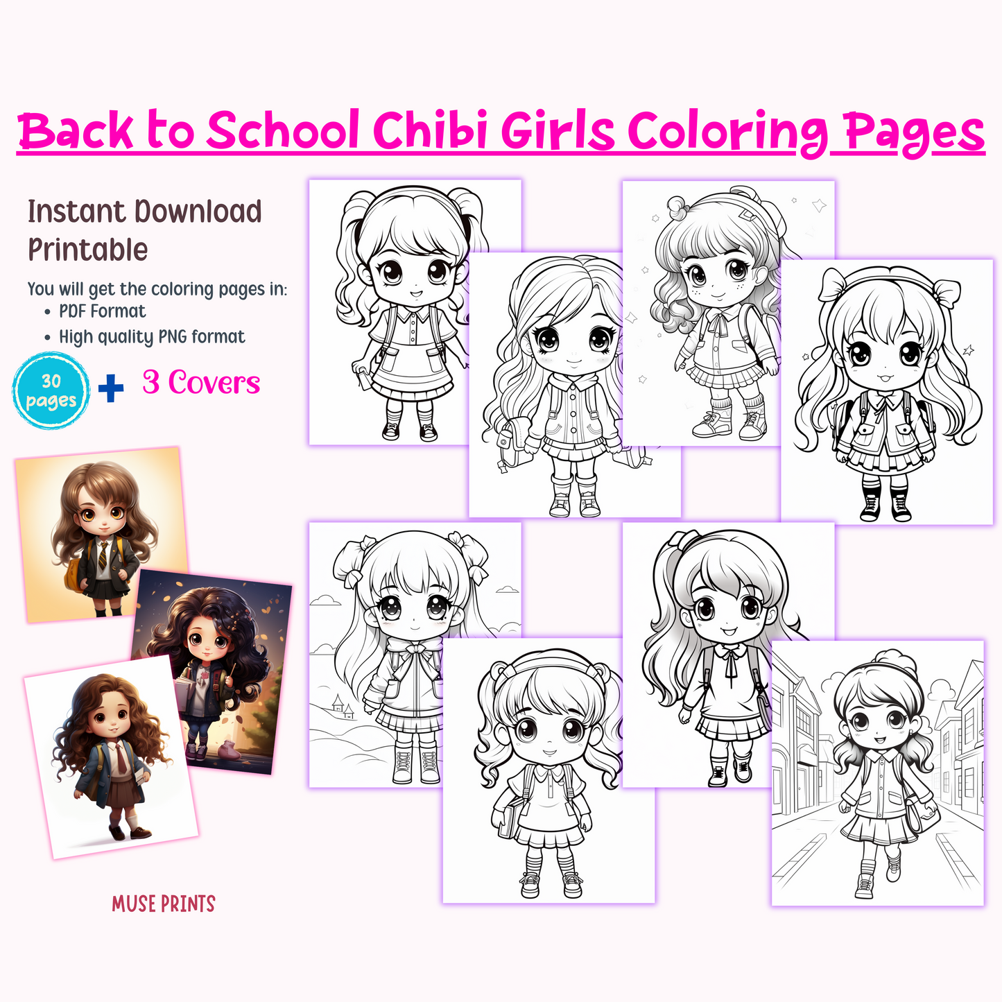 Chibi Girls and Boys: Back to School Coloring Pages for Kids