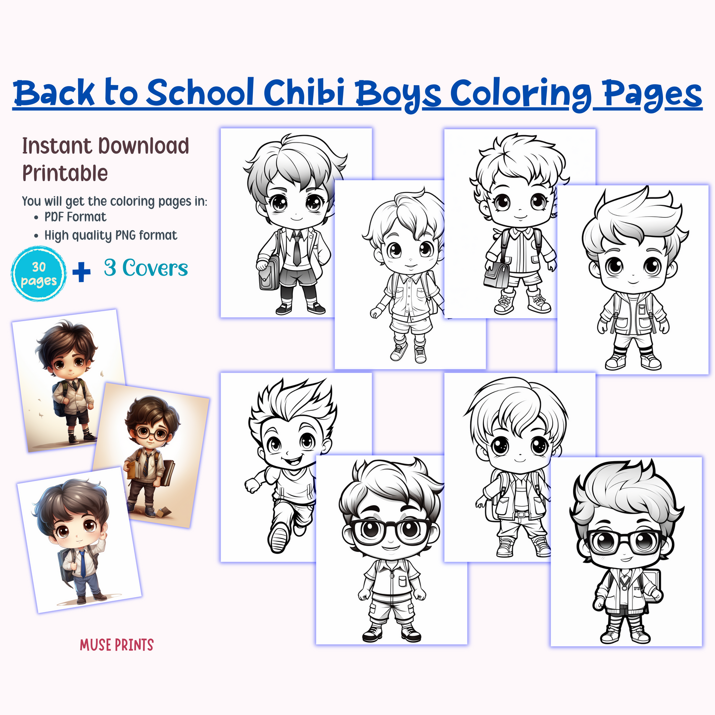 Chibi Girls and Boys: Back to School Coloring Pages for Kids