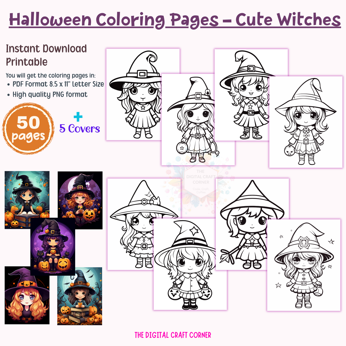 Halloween Coloring Pages - Cute Witches