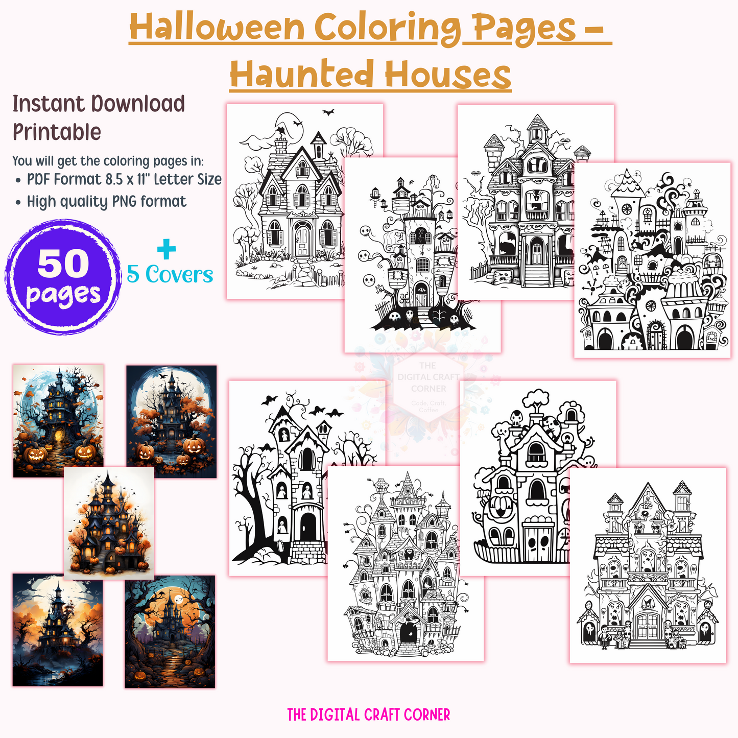 Halloween Coloring Pages - Haunted Houses