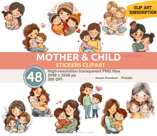 Mother and Child Stickers Clipart