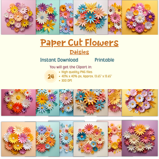 Printable 3D Art Paper Cut Flowers - Daisies