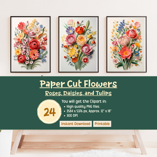 Printable 3D Art Paper Cut Flowers - Roses, Daisies, and Tulips