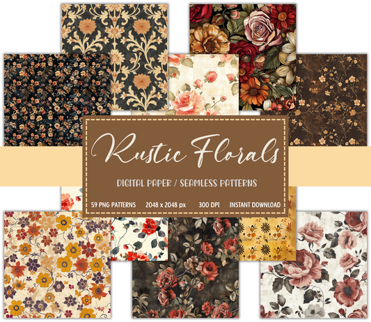 Rustic Florals Digital Paper/Seamless Patterns