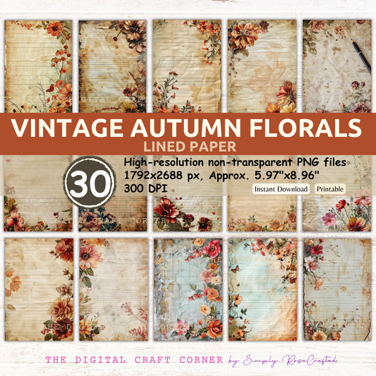 Vintage Autumn Florals Lined Paper