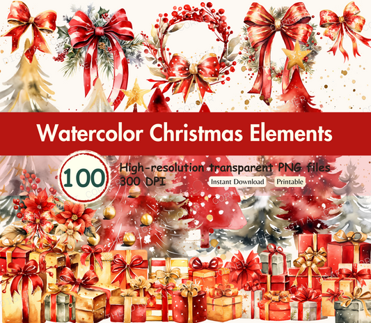 Watercolor Christmas Elements